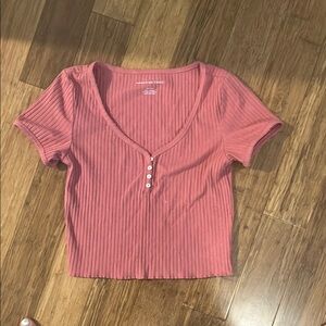 American Eagle Outfitters Pink Cropped Ribbed T-Shirt